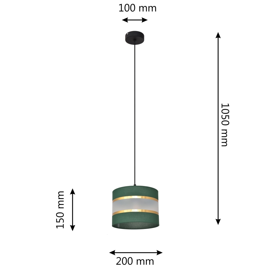 Candelabro suspenso HELEN 1xE27/60W/230V diâmetro 20 cm verde/dourada