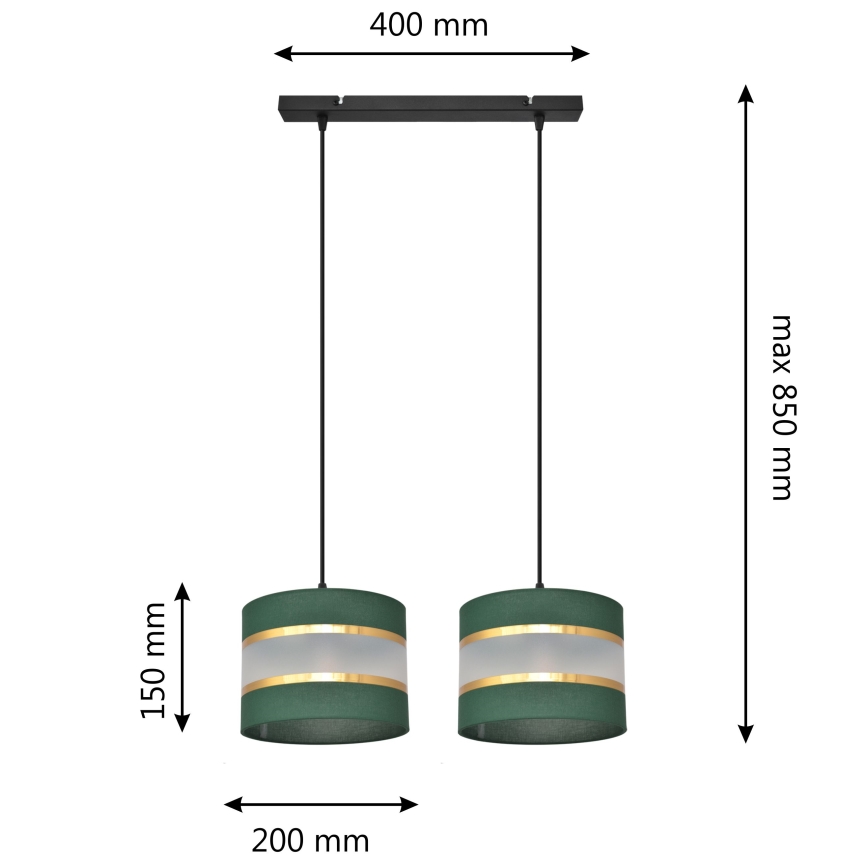 Candelabro suspenso HELEN 2xE27/60W/230V verde/dourada