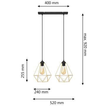 Candelabro suspenso KARO 2xE27/60W/230V dourada/preto