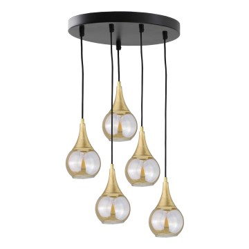 Candelabro suspenso LACRIMA HONEY 5xE27/60W/230V diâmetro 45 cm