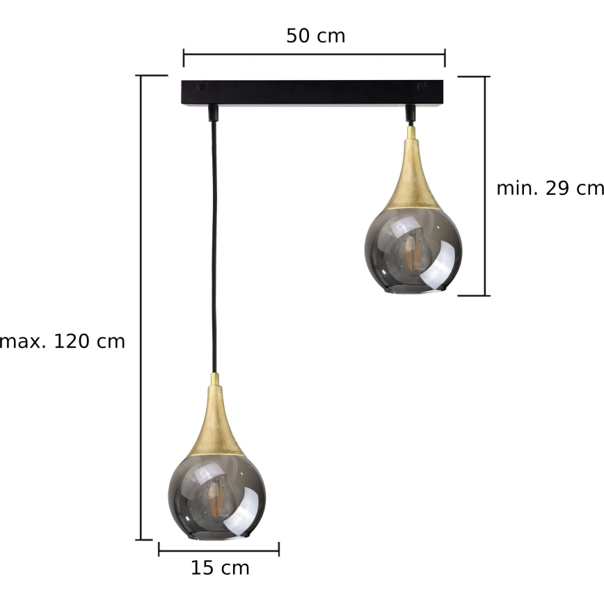 Candelabro suspenso LACRIMA SMOKY 2xE27/60W/230V