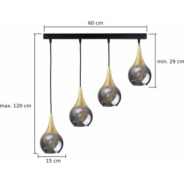 Candelabro suspenso LACRIMA SMOKY 4xE27/60W/230V