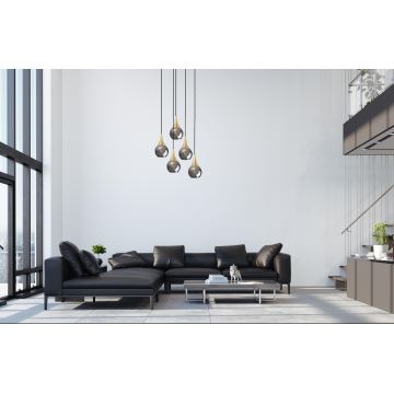 Candelabro suspenso LACRIMA SMOKY 5xE27/60W/230V diâmetro 45 cm