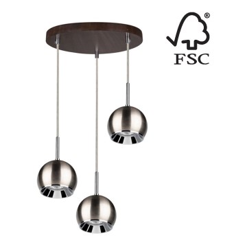 Candelabro suspenso LED BALL WOOD 3xGU10/5W/230V faia - certificado por FSC