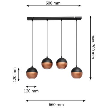 Candelabro suspenso LED MIDWAY 4xGU10/4,8W/230V preto/cobre