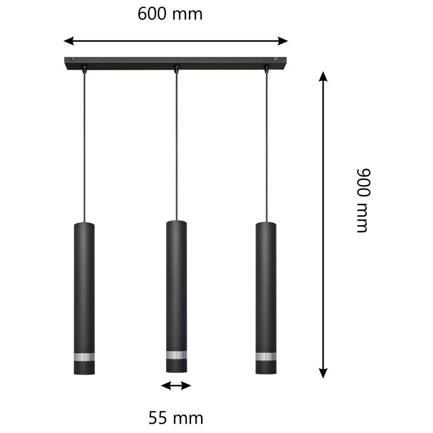 Candelabro suspenso LED TUBA 3xGU10/4,8W/230V preto/cromado