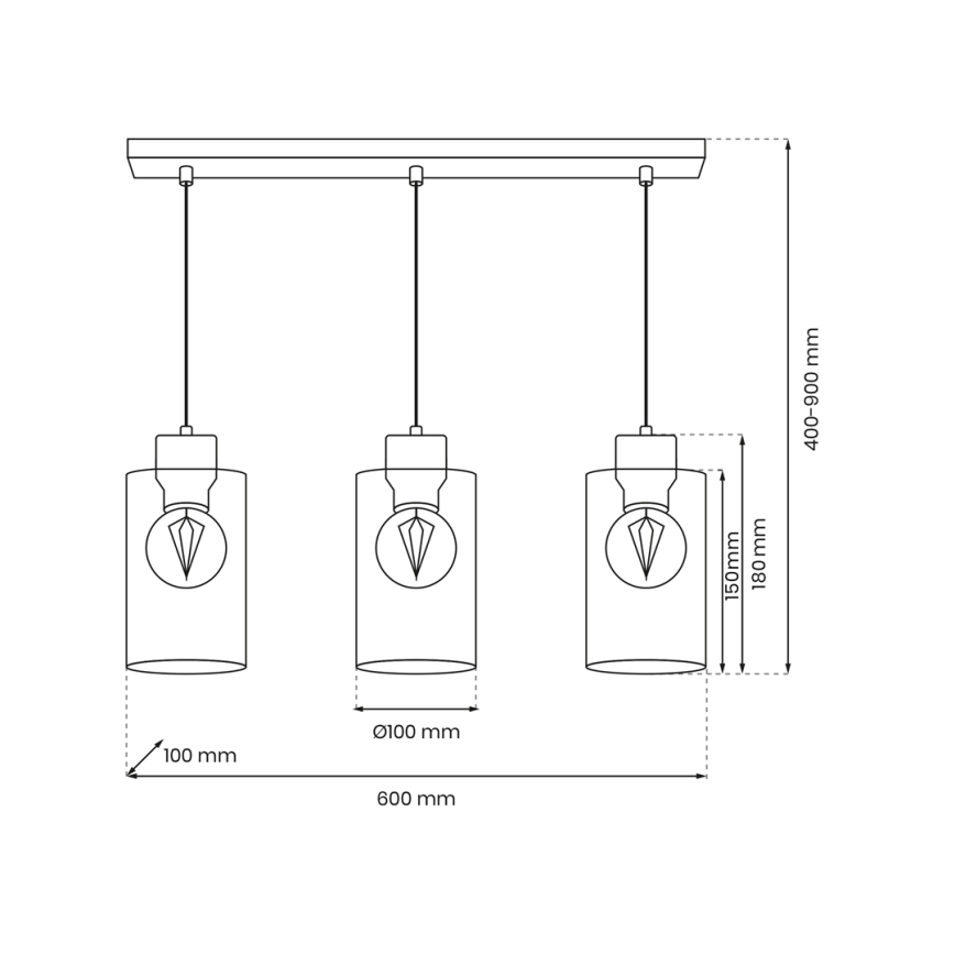 Candelabro suspenso MADERA 3xE27/60W/230V branco/madeira