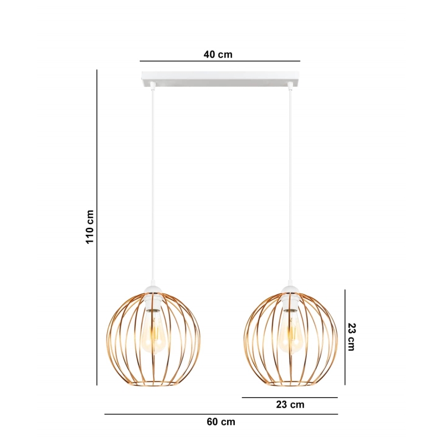 Candelabro suspenso MATT 2xE27/60W/230V branco/cobre