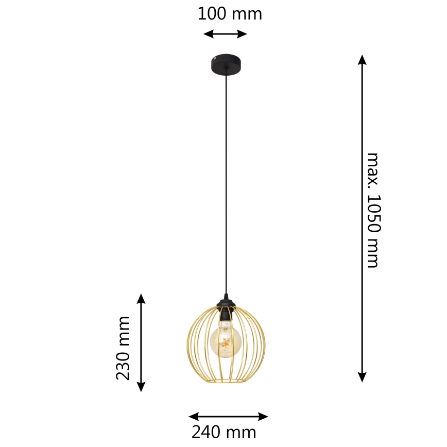 Candelabro suspenso MERCURE 1xE27/60W/230V dourada/preto