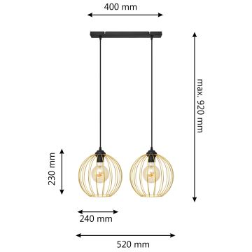 Candelabro suspenso MERCURE 2xE27/60W/230V dourada/preto