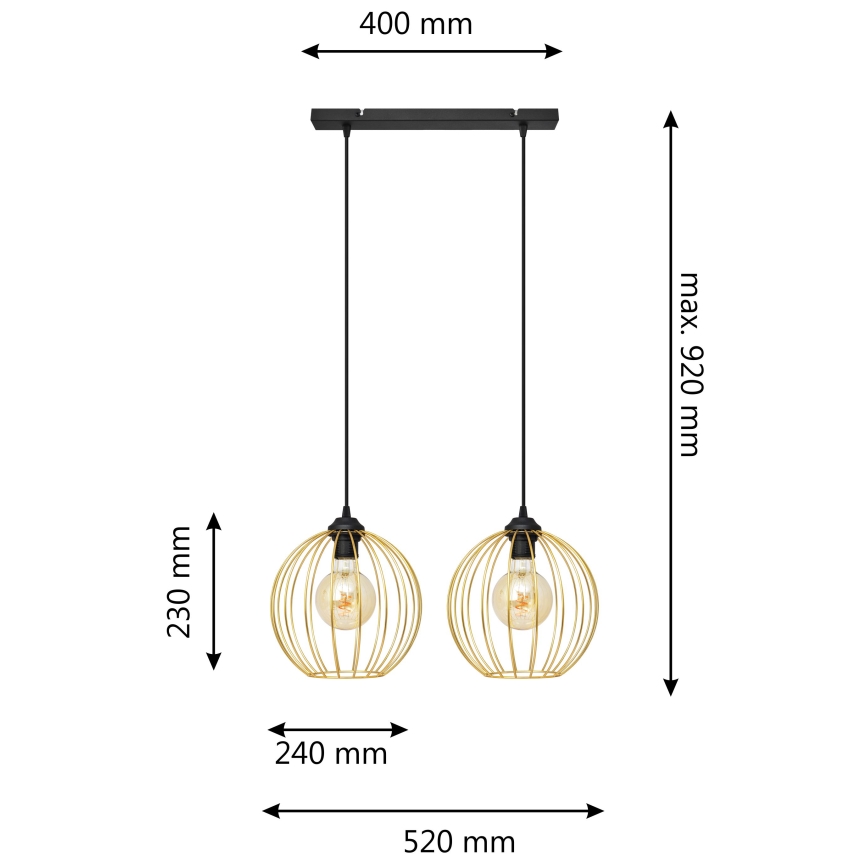 Candelabro suspenso MERCURE 2xE27/60W/230V dourada/preto