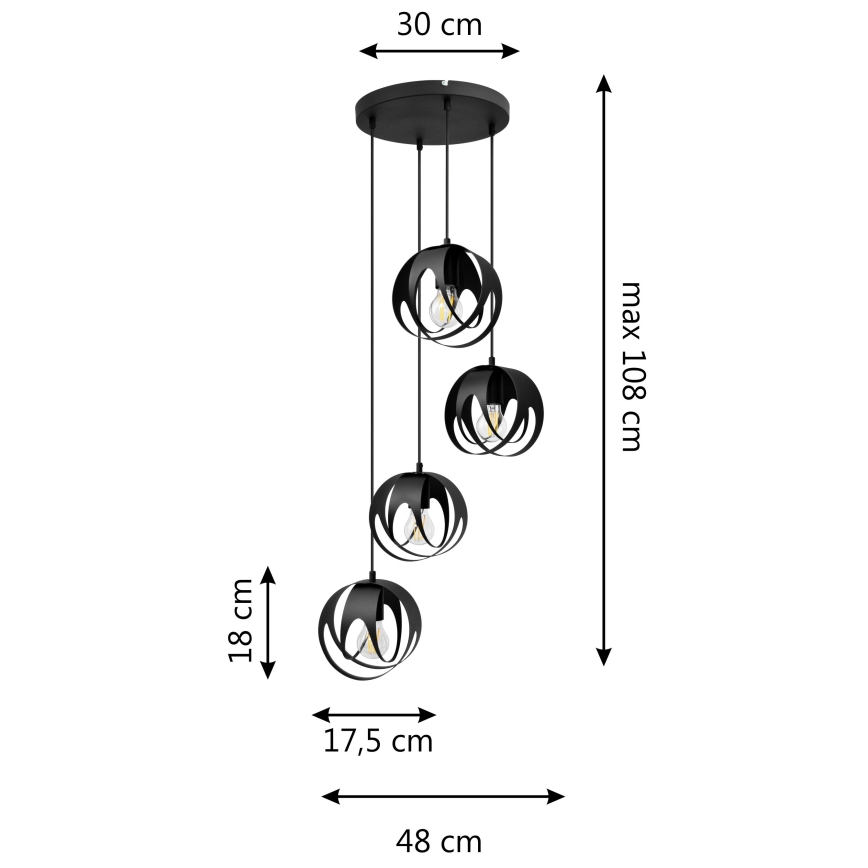 Candelabro suspenso MOONLIGHT 4xE27/60W/230V preto