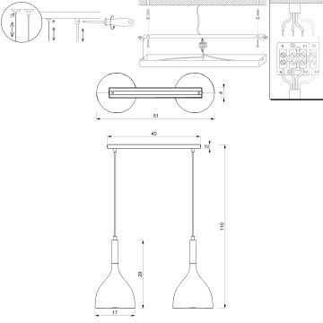 Candelabro suspenso NOAK WOOD 2xE27/60W/230V