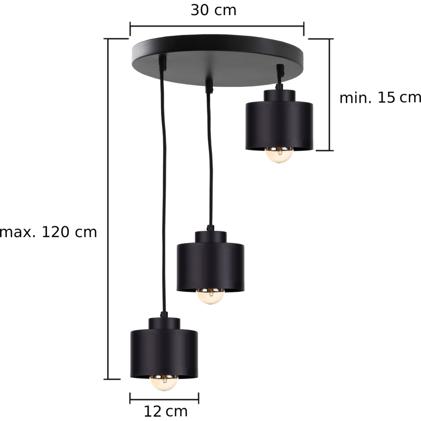 Candelabro suspenso SIMPLY BLACK 3xE27/60W/230V diâmetro 32 cm