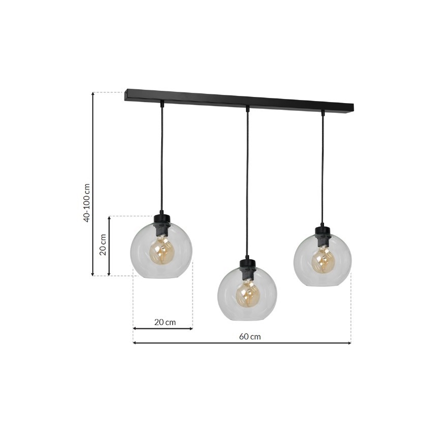 Candelabro suspenso SOFIA 3xE27/60W/230V transparente