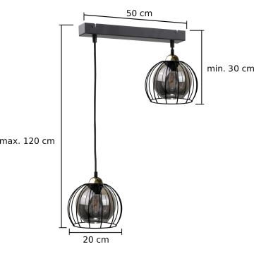 Candelabro suspenso SOLO BLACK 2xE27/60W/230V preto/dourado