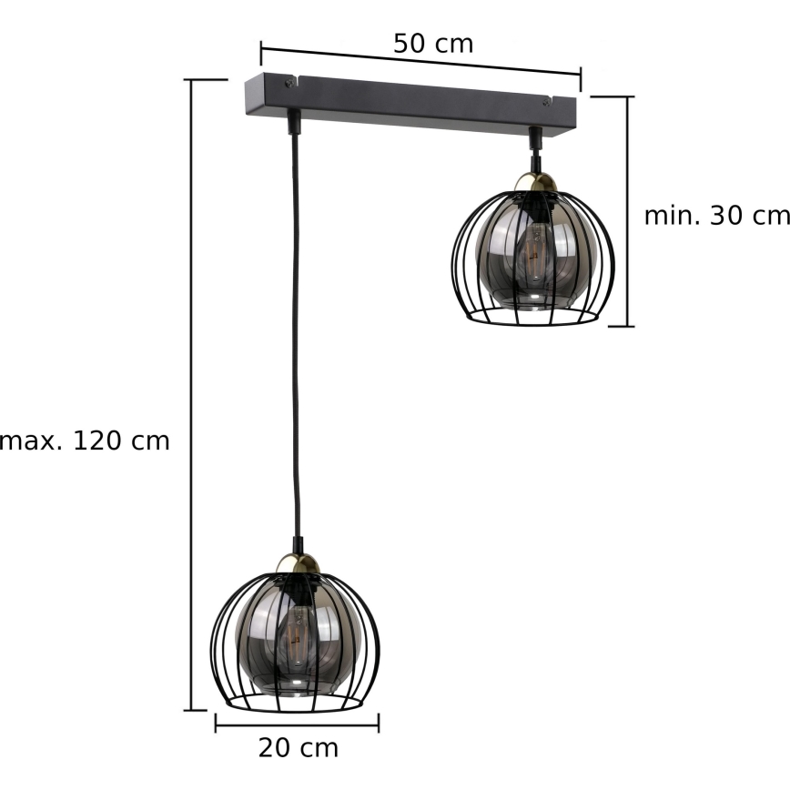 Candelabro suspenso SOLO BLACK 2xE27/60W/230V preto/dourado