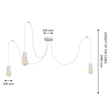 Candelabro suspenso TUBE LONG 3xE27/15W/230V branco