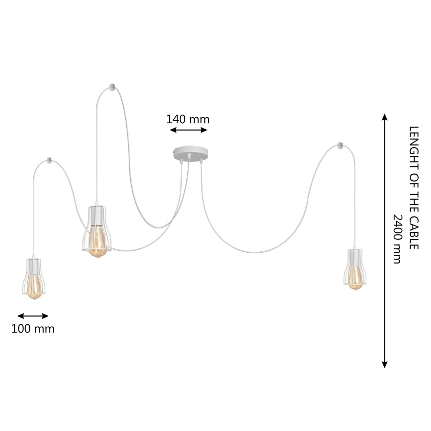 Candelabro suspenso TUBE LONG 3xE27/15W/230V branco