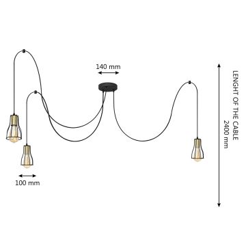 Candelabro suspenso TUBE LONG 3xE27/15W/230V preto/dourada