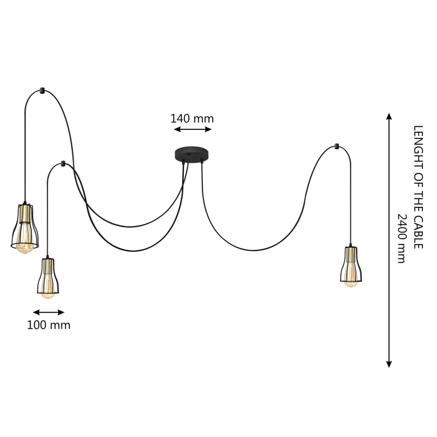 Candelabro suspenso TUBE LONG 3xE27/15W/230V preto/dourada