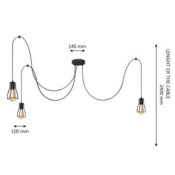 Candelabro suspenso TUBE LONG 3xE27/15W/230V preto