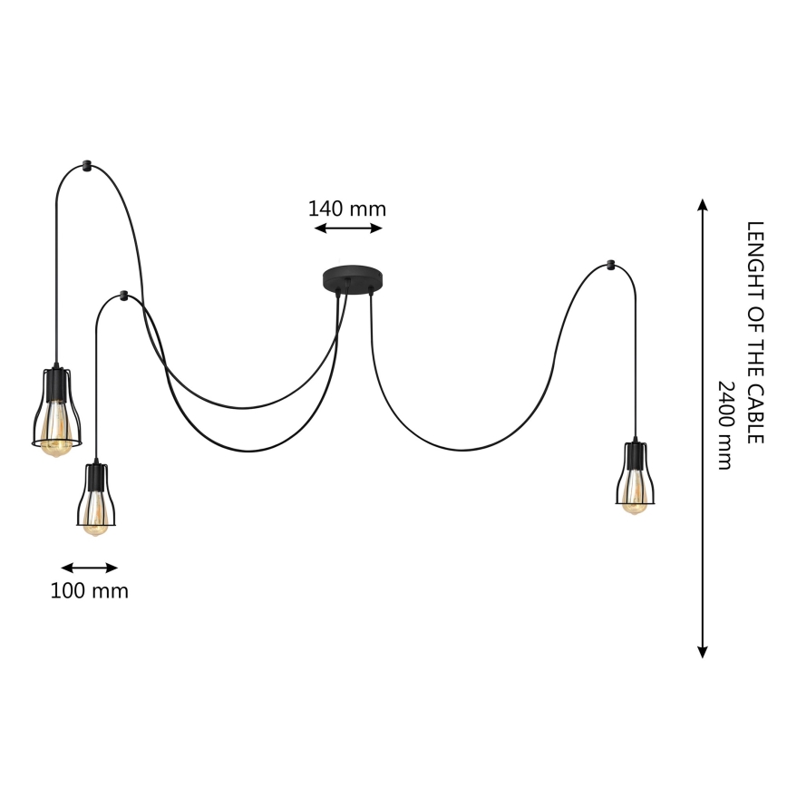 Candelabro suspenso TUBE LONG 3xE27/15W/230V preto