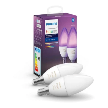 CONJUNTO 2x Lâmpada fosca LED Philips Hue WHITE AND COLOR AMBIANCE B39 E14/5,3W/230V 2200K - 6500K