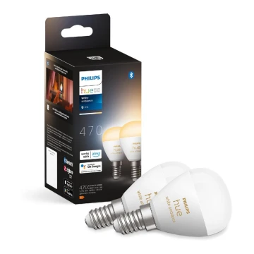 CONJUNTO 2x Lâmpada LED com regulação Philips Hue WHITE AMBIANCE P45 E14/5,1W/230V 2200-6500K