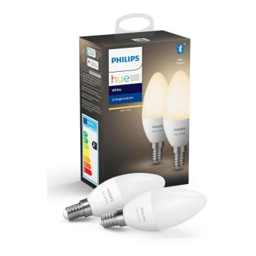 CONJUNTO 2x Lâmpada LED com regulação Philips Hue WHITE E14/5,5W/230V 2700K