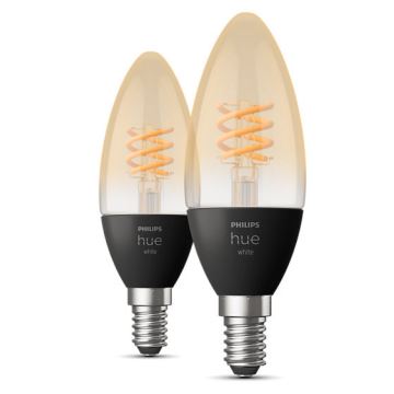 CONJUNTO 2x Lâmpada LED com regulação Philips Hue WHITE FILAMENT E14/4,5W/230V 2100K