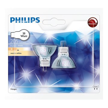 CONJUNTO 2x Lâmpadas industriais Philips HALOGEN GU4/20W/12V 3000K