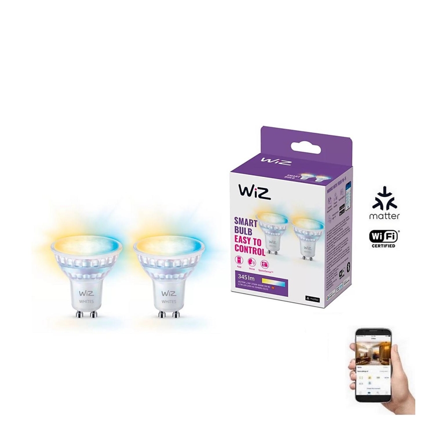 CONJUNTO 2x Lâmpadas LED com regulação PAR16 GU10/4,7W/230V 2700-6500K CRI 90 Wi-Fi - WiZ