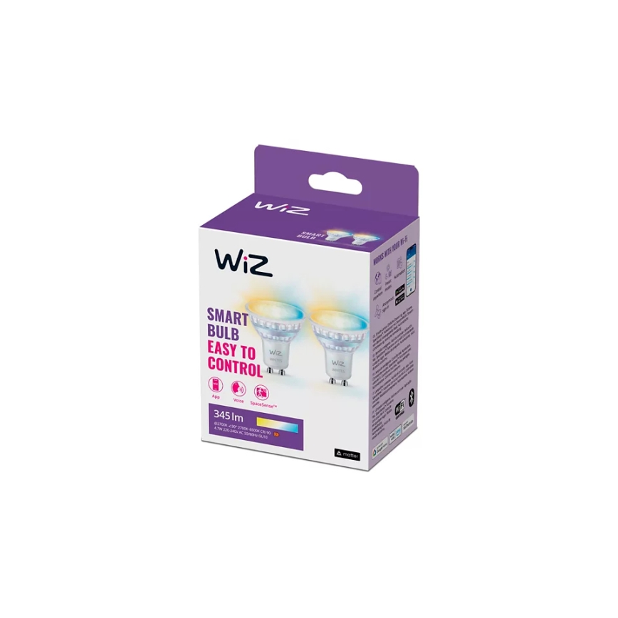 CONJUNTO 2x Lâmpadas LED com regulação PAR16 GU10/4,7W/230V 2700-6500K CRI 90 Wi-Fi - WiZ