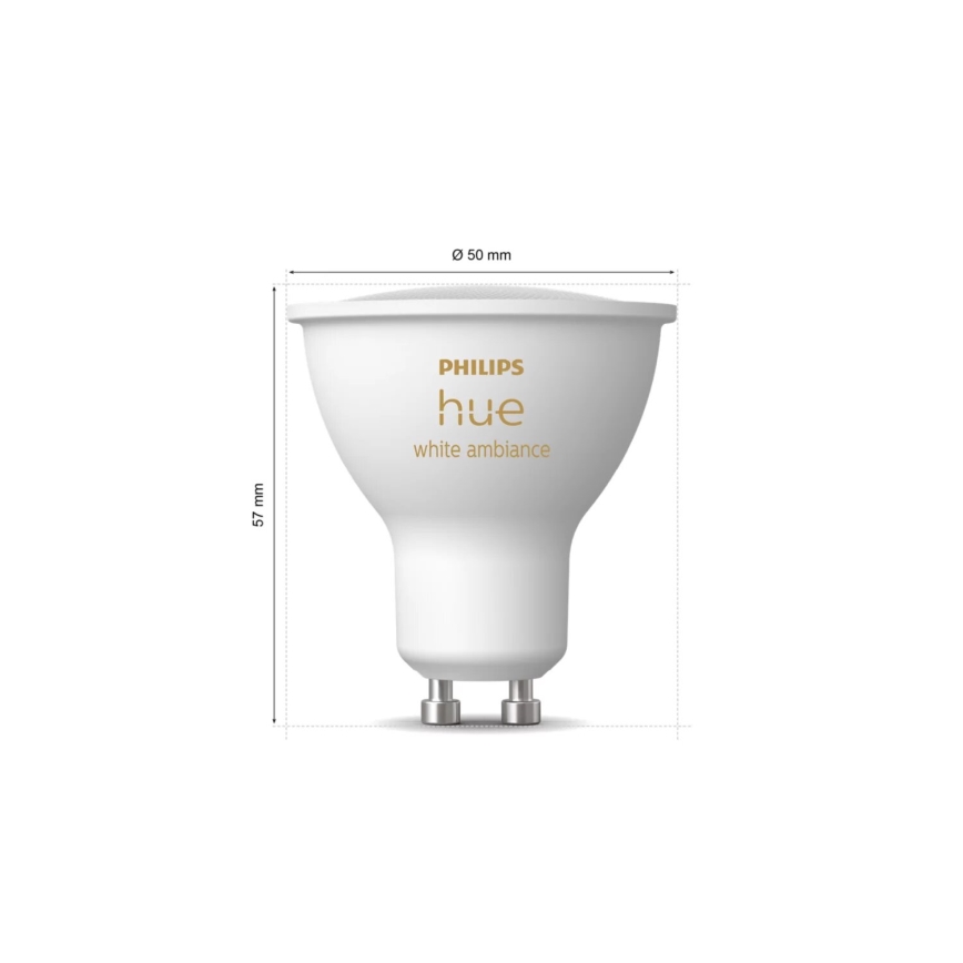 CONJUNTO 2x Lâmpadas LED com regulação Philips Hue WHITE AMBIANCE GU10/4,2W/230V 2200-6500K