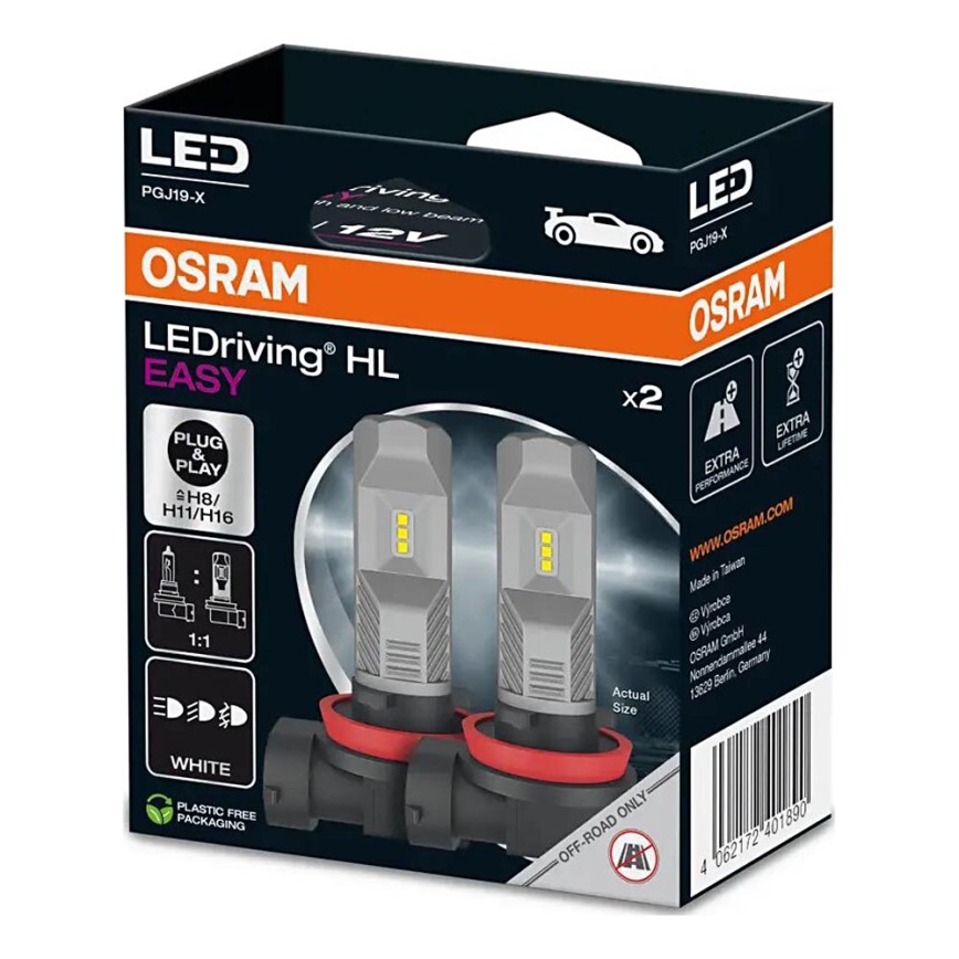 CONJUNTO 2x LED Lâmpada de carro H8/H11/H16 PGJ19-X/8,2W/12V 6000K - Osram