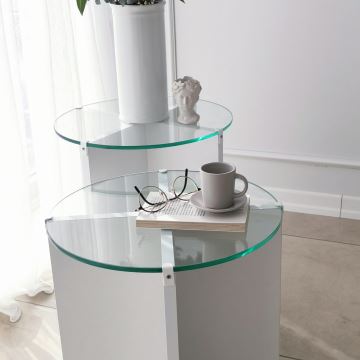 CONJUNTO 2x Mesa de cabeceira LILY diâmetro 40 cm branco/transparente
