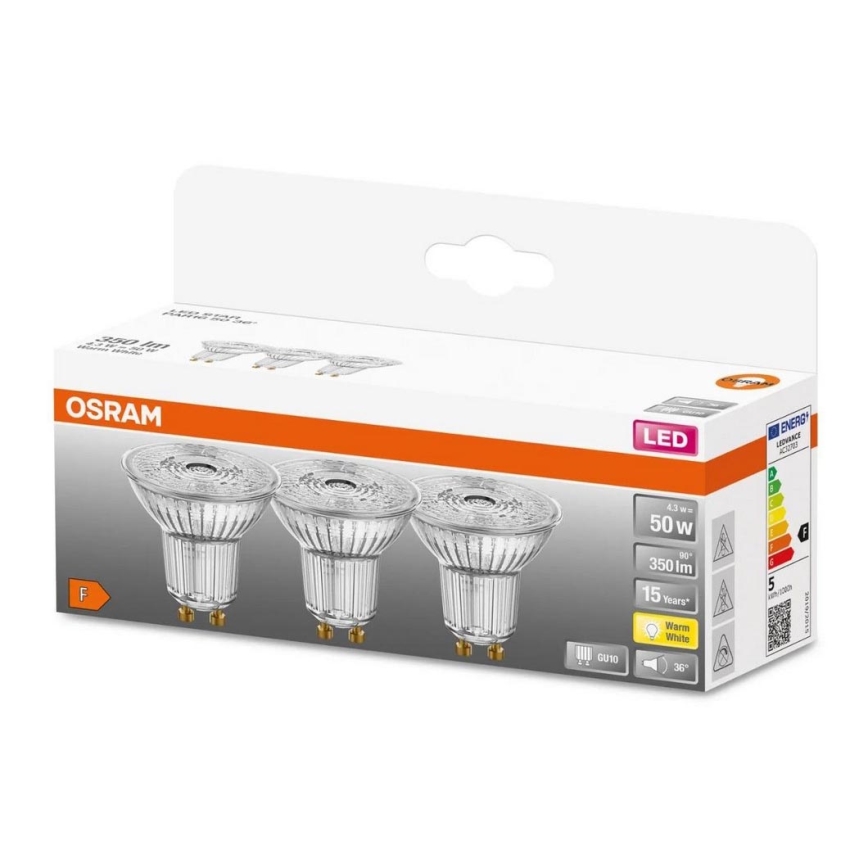 CONJUNTO 3x Lâmpada LED PAR16 GU10/4,3W/230V 2700K - Osram