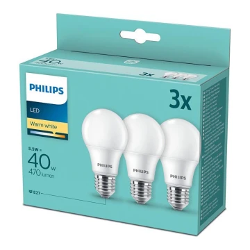 CONJUNTO 3x Lâmpada LED Philips E27/5,5W/230V 2700K