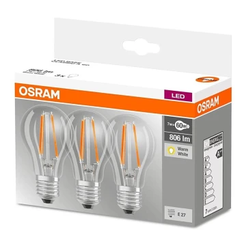 CONJUNTO 3x Lâmpada LED VINTAGE E27/7W/230V 2700K - Osram