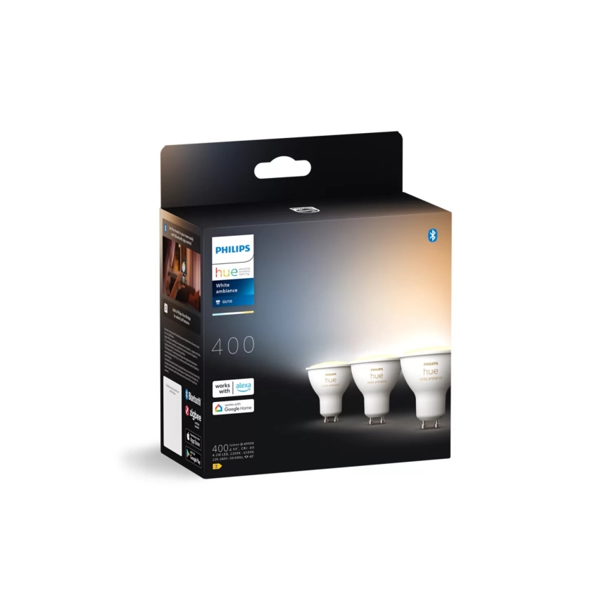 CONJUNTO 3x Lâmpadas LED com regulação Philips Hue WHITE AMBIANCE GU10/4,2W/230V 2200-6500K