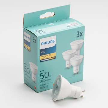 CONJUNTO 3x Lâmpadas LED Philips GU10/4,7W/230V 2700K