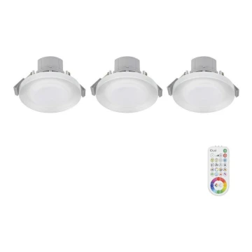 CONJUNTO 3x LED RGB Foco de encastrar para casa de banho com regulação ARGON LED/7,3W/230V IP44 + comando