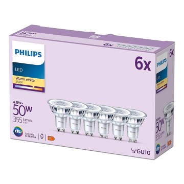 CONJUNTO 6x Lâmpadas LED Philips GU10/4,6W/230V 2700K