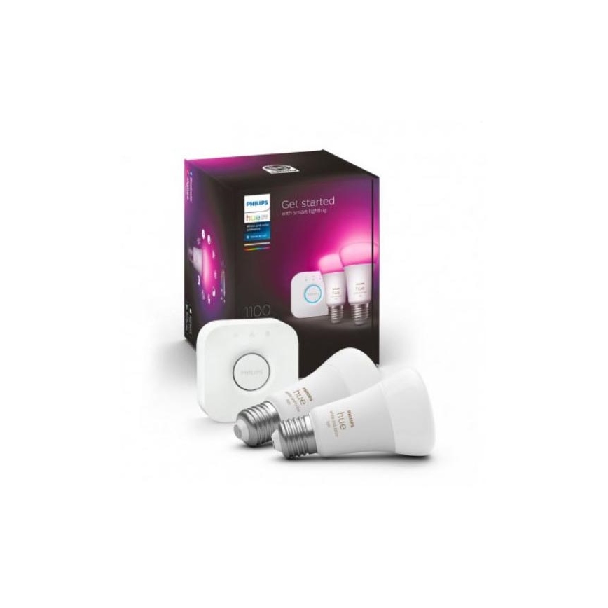 Conjunto básico Philips Hue WHITE AND COLOR AAMBIANCE 2xE27/9W/230V 2000-6500K + dispositivo de interligação