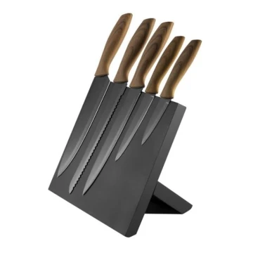 Conjunto de facas de aço inoxidável 5 pcs com um suporte magnético madeira/preto