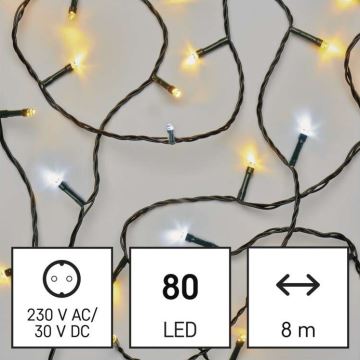 Corrente de Natal exterior LED 80xLED/2 funções 13m IP44 branco quente/frio