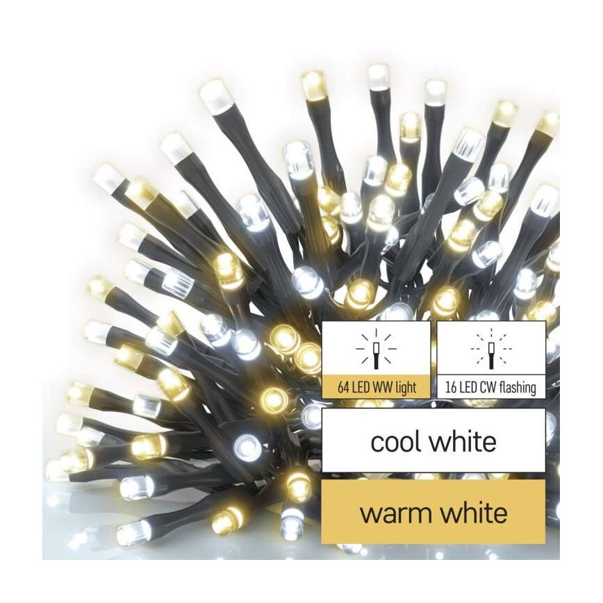 Corrente de Natal exterior LED 80xLED/2 funções 13m IP44 branco quente/frio