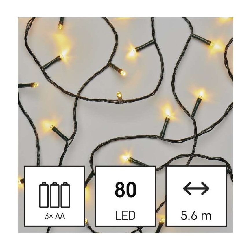 Corrente de Natal exterior LED 80xLED/6,1m IP44 branco quente