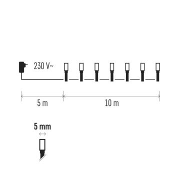 Corrente de Natal exterior LED RGB 96xLED/8 funções 15m IP44